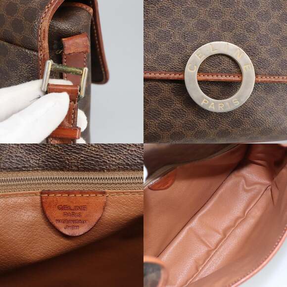 CELINE Macadam Canvas Circle Shoulder Bag Pvc Leather Brown - Picture 11 of 12